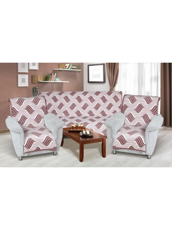 Bellatex Десенирана покривка за диван комплект 3+1+1 вълна бордо