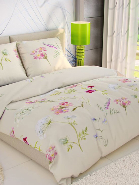 Kvalitex Френско памучно спално бельо за детско легло DELUX 240x200, 70x90cm BOTANICA кремаво