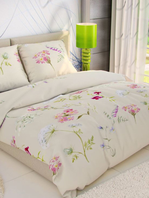 Kvalitex Френско памучно спално бельо за детско легло DELUX 240x200, 70x90cm BOTANICA кремаво