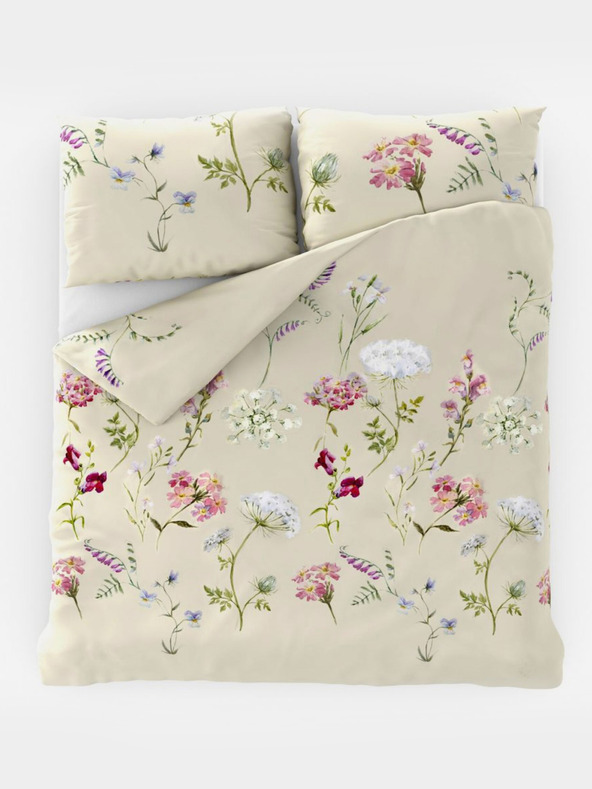 Kvalitex Френско памучно спално бельо за детско легло DELUX 240x200, 70x90cm BOTANICA кремаво