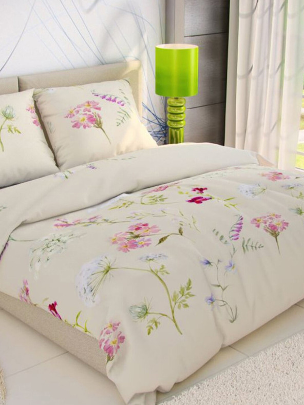 Kvalitex Френско памучно спално бельо DELUX 200x200, 70x90cm BOTANICA кремаво