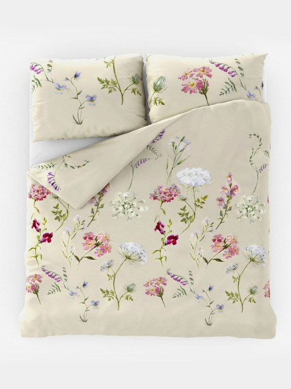 Kvalitex Френско памучно спално бельо DELUX 200x200, 70x90cm BOTANICA кремаво