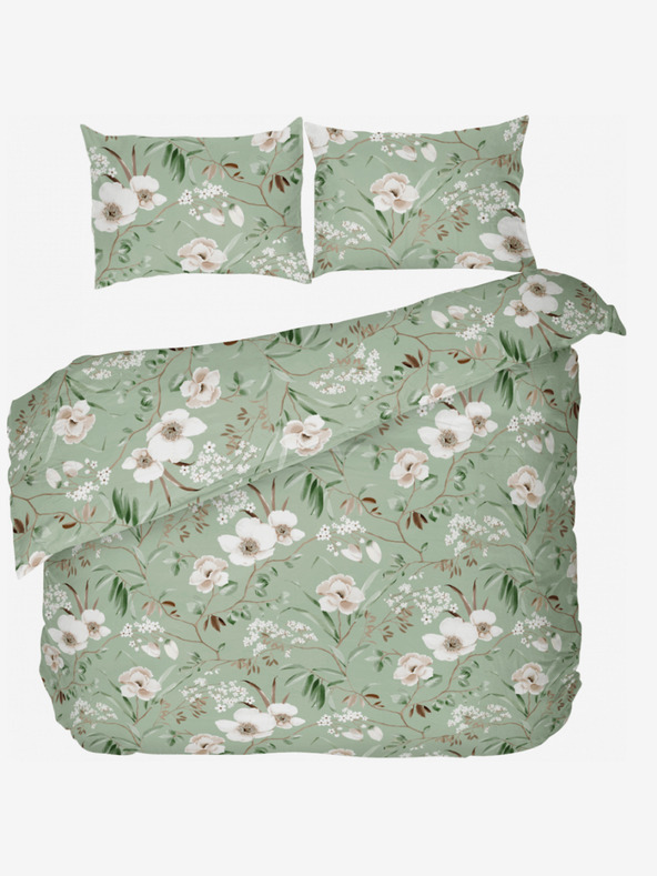 Kvalitex Френско памучно спално бельо DELUX 200x200, 70x90cm MAGNOLIA зелено