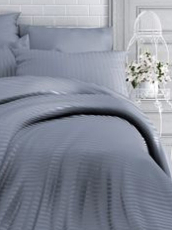 Kvalitex Френско сатенено спално бельо с ивици 1+2, 240x200, 70x90cm Тъмно сиво