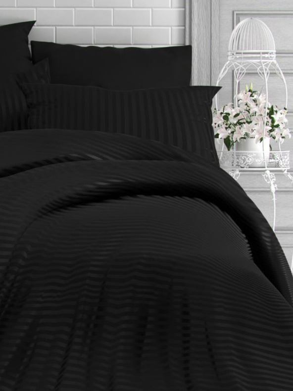 Kvalitex Френско сатенено спално бельо с райе 1+2, 240x200, 70x90cm ЧЕРНО