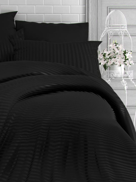 Kvalitex Френско сатенено спално бельо с ивици 1+2, 220x200, 70x90cm черно Kvalitex