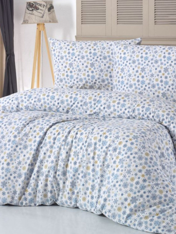 Kvalitex Коледно спално бельо 140x200, 70x90cm ПЛОДОВЕ синьо и бежово