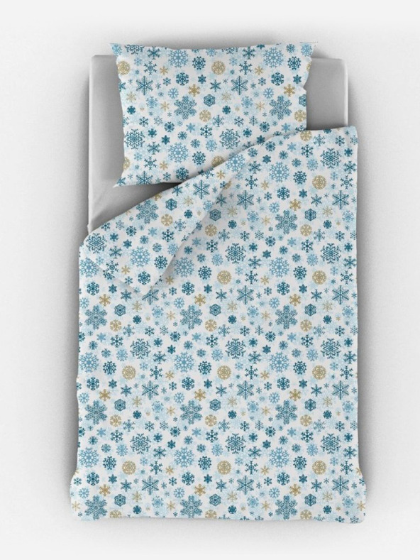 Kvalitex Коледно спално бельо 140x200, 70x90cm ПЛОДОВЕ синьо и бежово