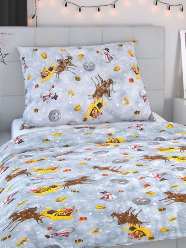 Kvalitex Коледно спално бельо 220x200, 70x90cm SNOWFLIES сиво