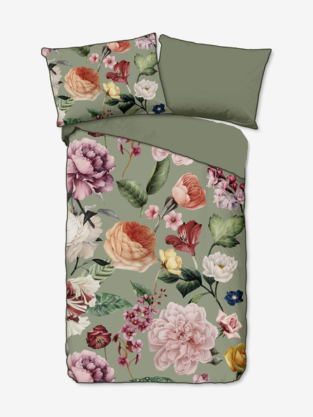 Descanso Зелено сатенено спално бельо Descanso с двустранна украса 140 x 200 cm