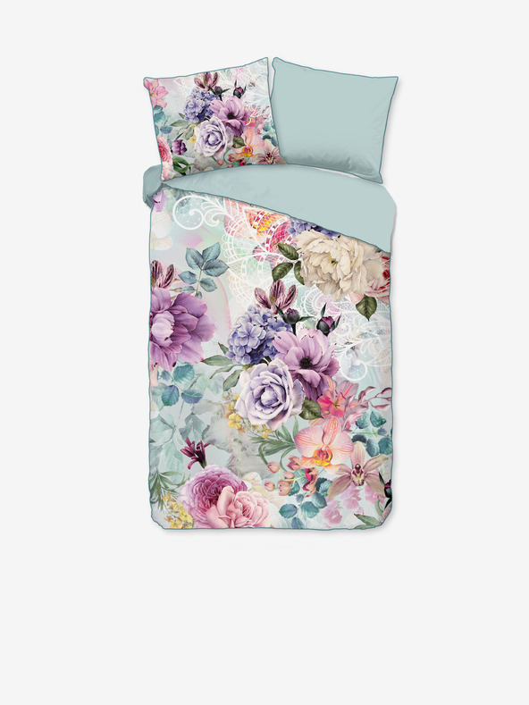Descanso Розово и зелено сатенено спално бельо Descanso 140 x 220 cm