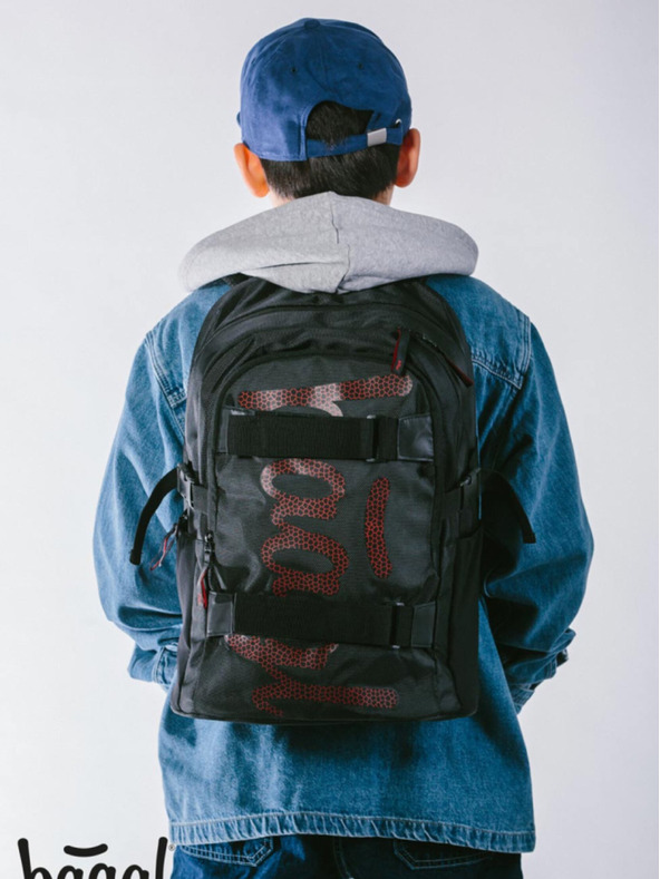 BAAGL  Черен училищен комплект - раница, моливник, чанта Baagl Skate Red