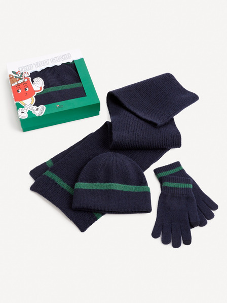 Celio Тъмносин мъжки комплект шапка, шал и ръкавици в подаръчен пакет Celio