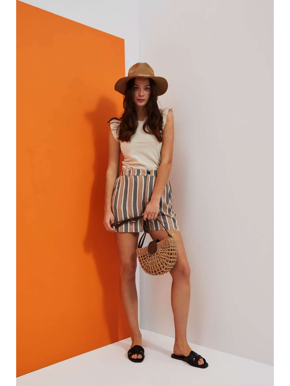 Moodo Дамски къси панталони на сиво и кафяво райе Moodo