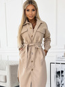 numoco Бежово дамско топло палто с джобове, копчета и връзка на талията Numoco