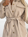 numoco Бежово дамско топло палто с джобове, копчета и връзка на талията Numoco