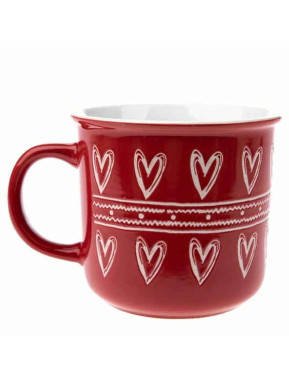 Casa de Engel Керамична чаша със сърца, червена, 450мл, 6/36