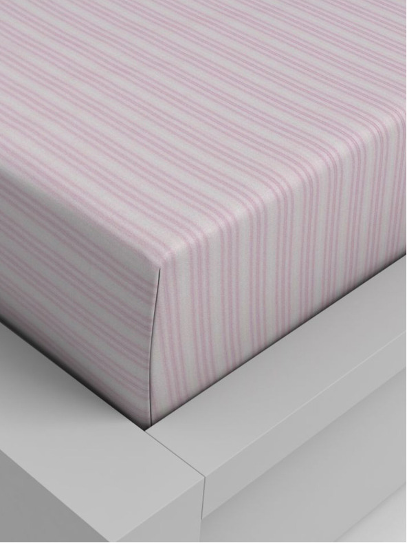 Kvalitex Памучен еластичен чаршаф 140x200см розова райе Kvalitex
