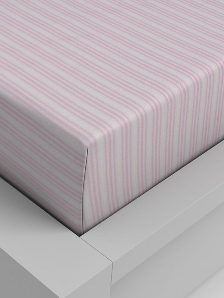 Kvalitex Памучен еластичен чаршаф 140x200см розова райе Kvalitex