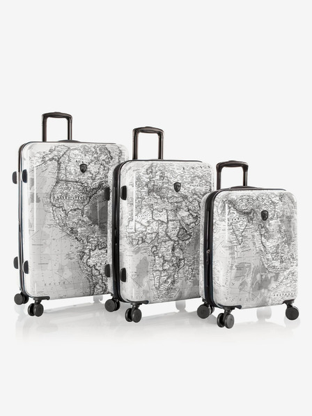 Heys Комплект от три щампосани пътни куфара в бяло Heys Journey 3G S,M,L Black/White Map