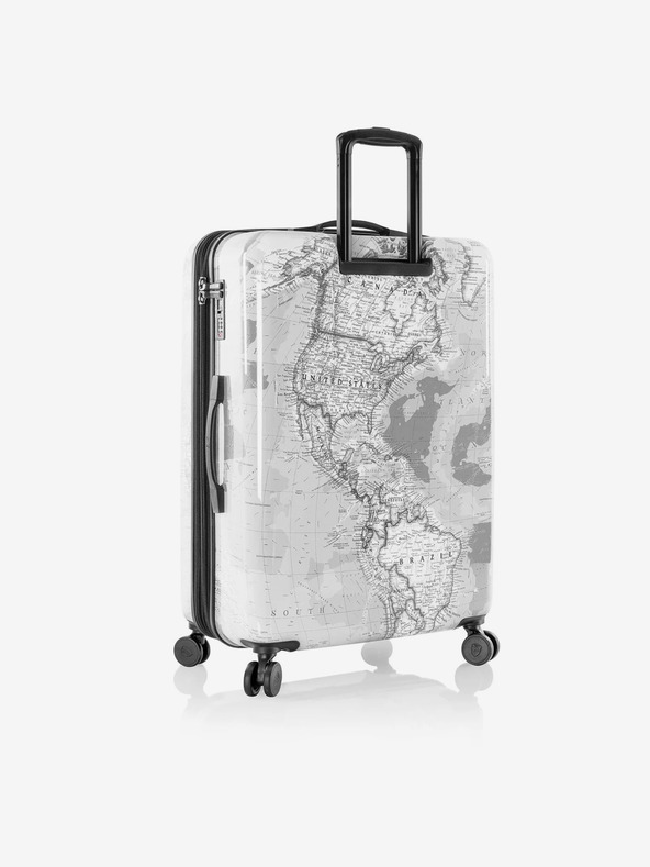 Heys Комплект от три щампосани пътни куфара в бяло Heys Journey 3G S,M,L Black/White Map