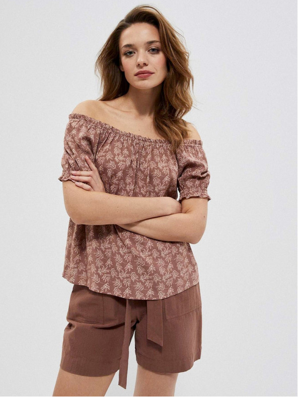 Moodo Кафява дамска блуза с флорални мотиви Moodo