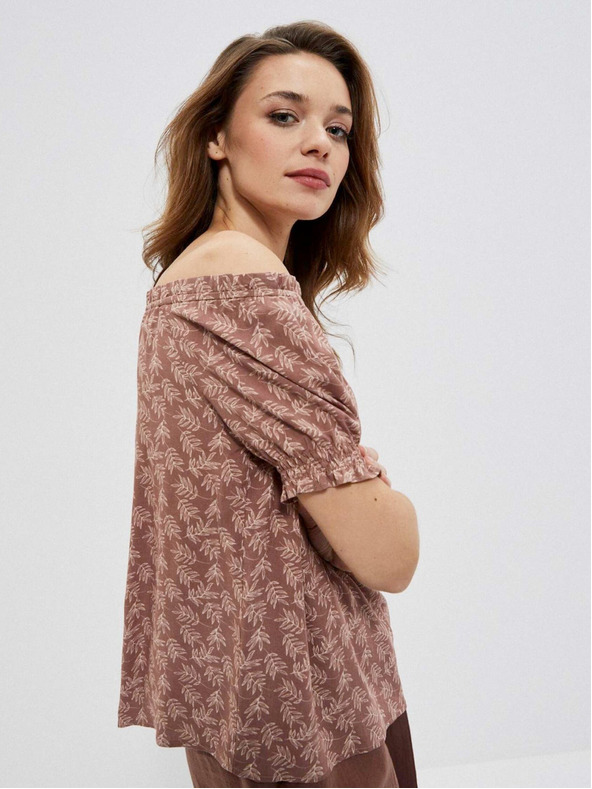 Moodo Кафява дамска блуза с флорални мотиви Moodo