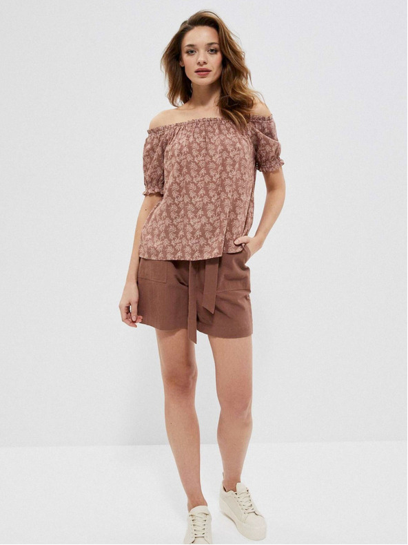 Moodo Кафява дамска блуза с флорални мотиви Moodo