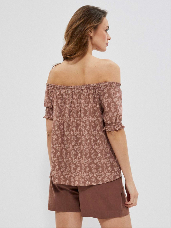 Moodo Кафява дамска блуза с флорални мотиви Moodo