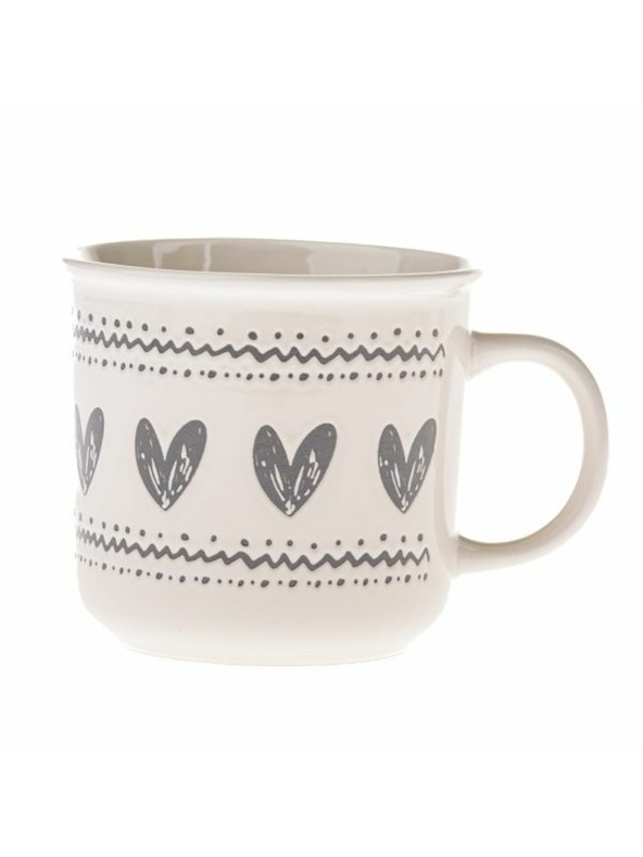 Casa de Engel Керамична чаша със сърца, бяла и сива, 450мл, 6/36