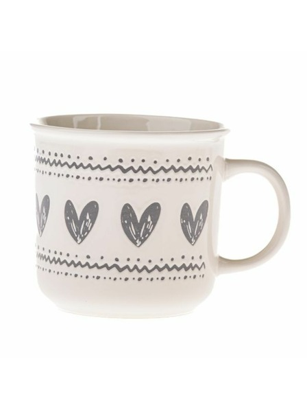 Casa de Engel Керамична чаша със сърца, бяла и сива, 450мл, 6/36