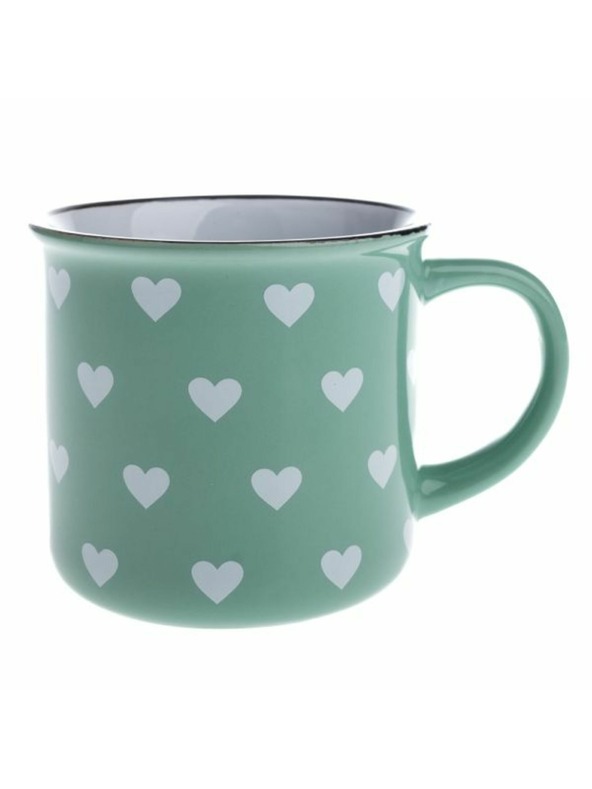Casa de Engel Керамична чаша, светлозелена с бели сърчица, 400мл, 12/36