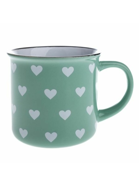 Casa de Engel Керамична чаша, светлозелена с бели сърчица, 400мл, 12/36