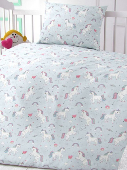 Kvalitex Памучно спално бельо за детско легло Еднорог сиво