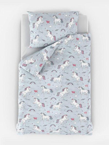 Kvalitex Памучно спално бельо за детско легло Еднорог сиво