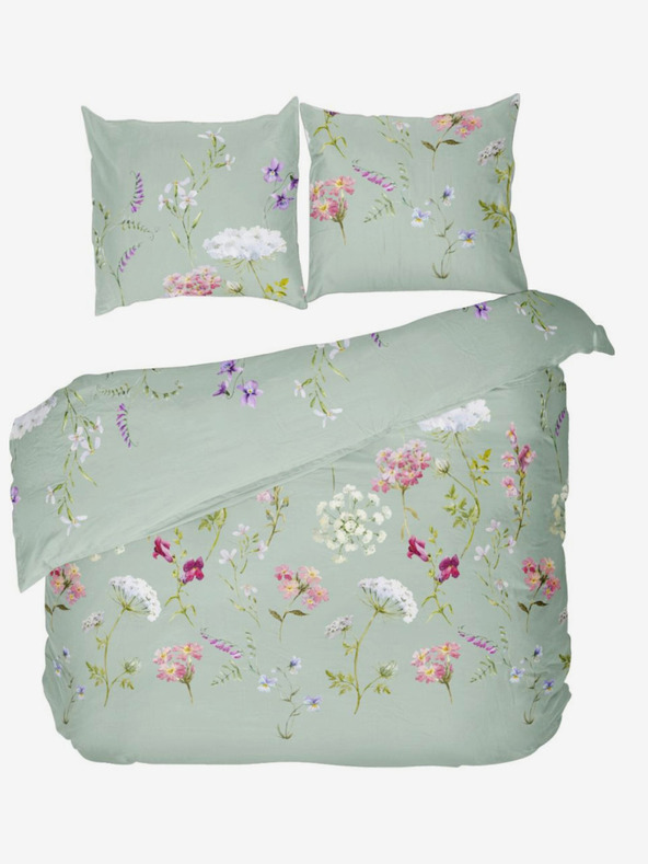 Kvalitex Френски памучен чаршаф за детско легло DELUX 240x200, 70x90cm BOTANICA зелен