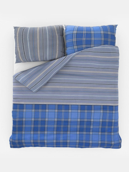 Kvalitex Френско удължено памучно спално бельо DELUX 240x220, 70x90cm CAMPUS синьо