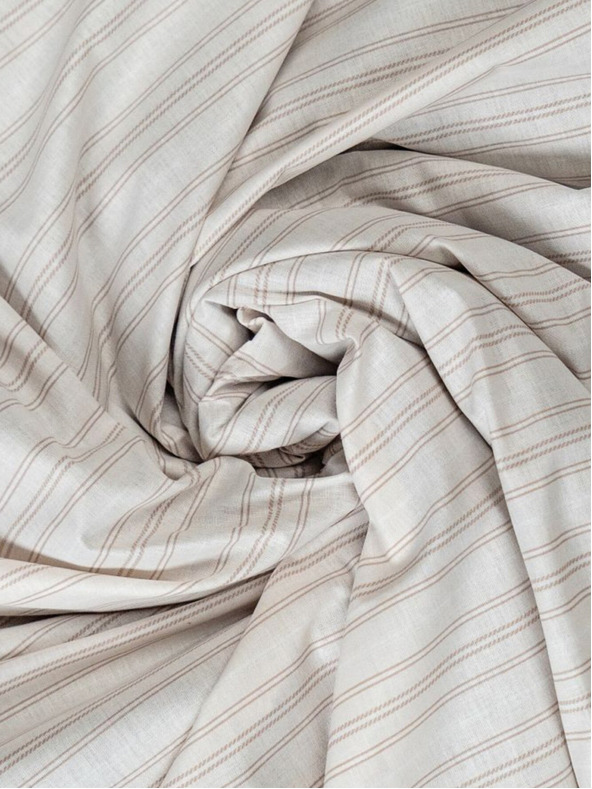 Kvalitex Памучен чаршаф с ластик 100x200см бежова черта Kvalitex