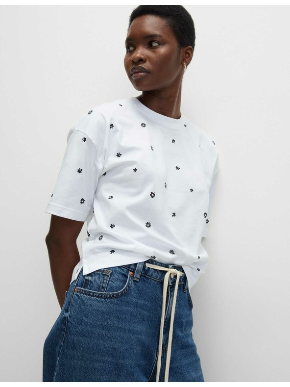 Marks & Spencer Тениска от чист памук с флорални мотиви Marks & Spencer бяла