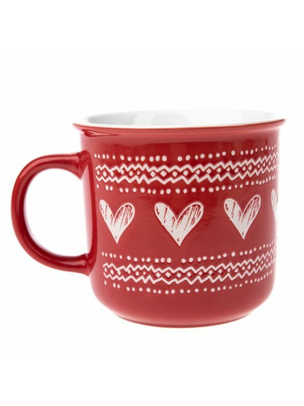 Casa de Engel Керамична чаша със сърца, червена, 450мл, 6/36