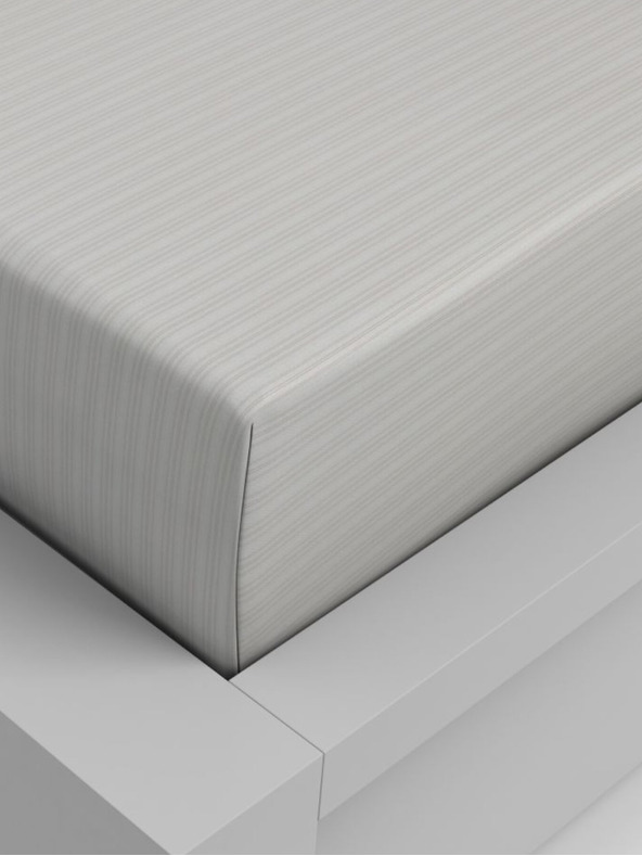 Kvalitex Памучен разтеглив чаршаф 220x200cm бежови райета Kvalitex