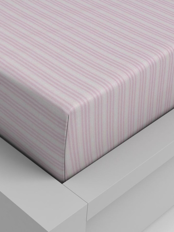 Kvalitex Памучен разтеглив чаршаф 220x200cm розова райета Kvalitex