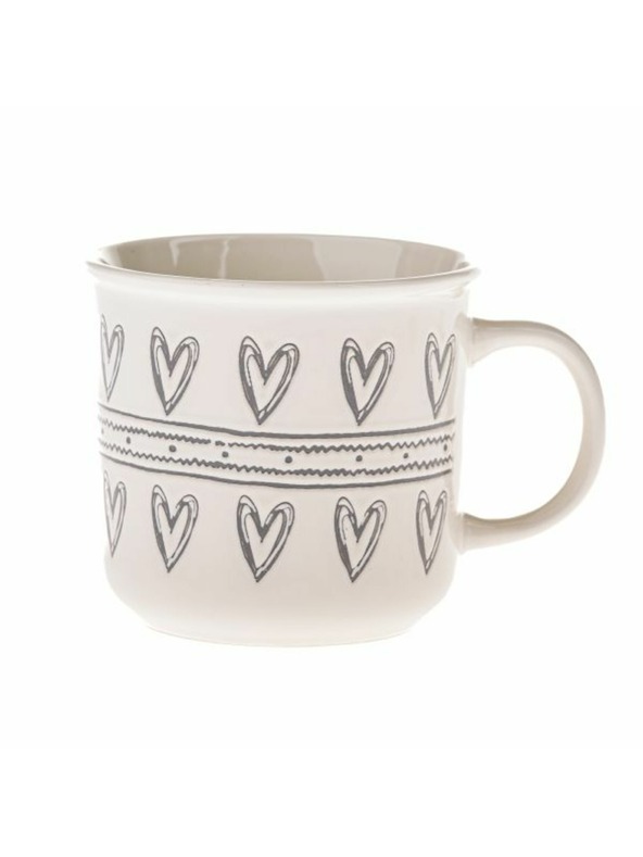 Casa de Engel Керамична чаша със сърца, бяла и сива, 450мл, 6/36