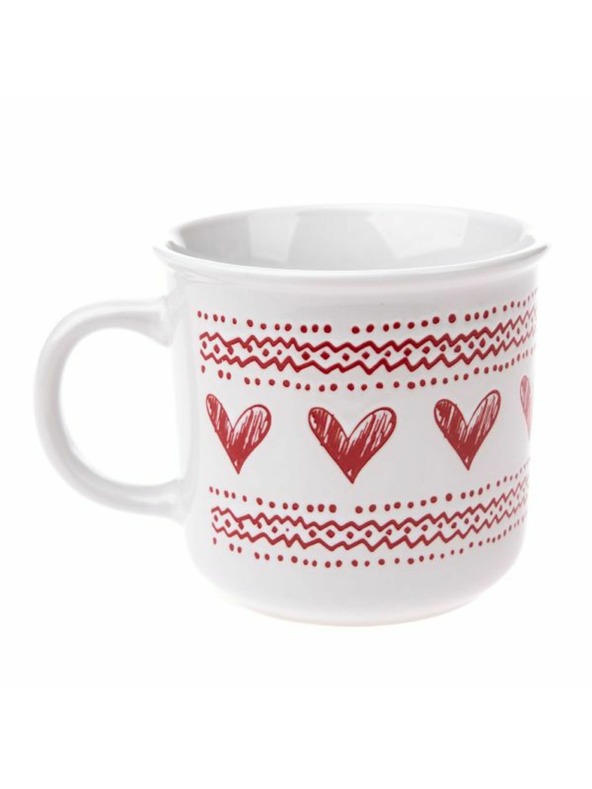 Casa de Engel Керамична чаша със сърца, бяла, 450ml, 6/36