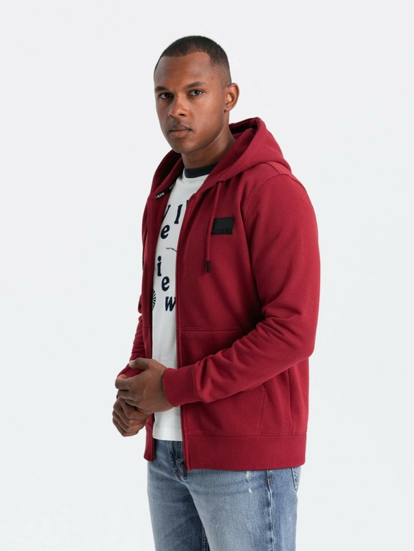 Ombre Clothing Мъжки суитчър с качулка и нашивка - червен V3 OM-SSZP-0140 Ombre Clothing