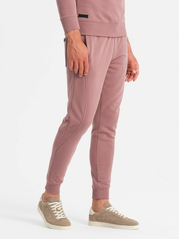 Ombre Clothing Мъжки памучен суитчър BASIC с качулка BASIC тъмнорозов Ombre Clothing