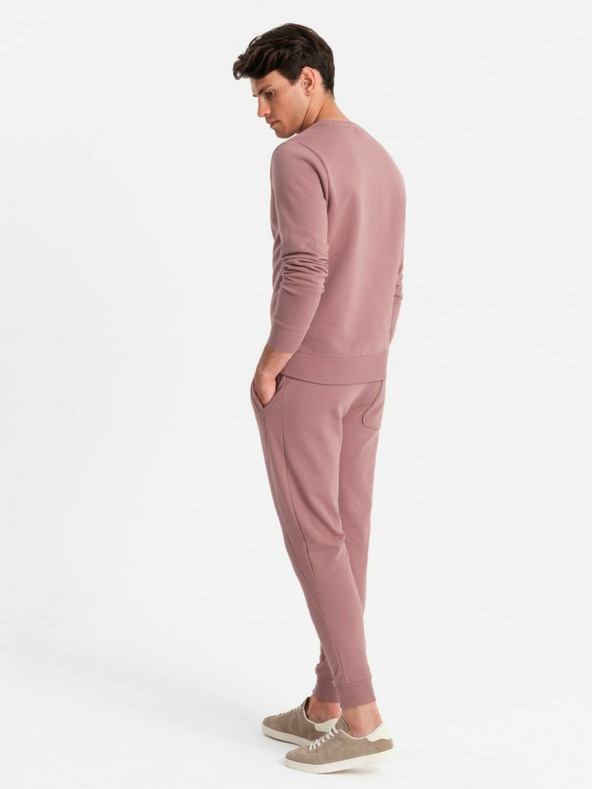 Ombre Clothing Мъжки памучен суитчър BASIC с качулка BASIC тъмнорозов Ombre Clothing