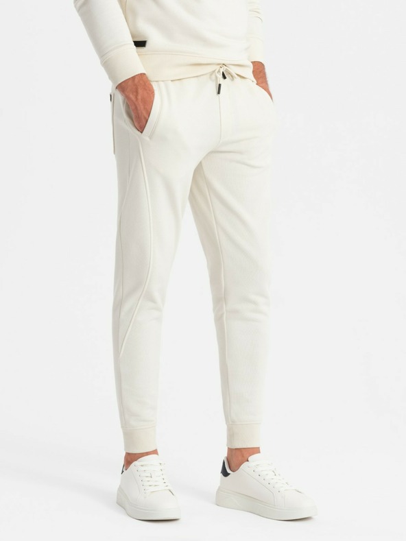 Ombre Clothing Мъжки памучен спортен костюм BASIC cream Ombre Clothing