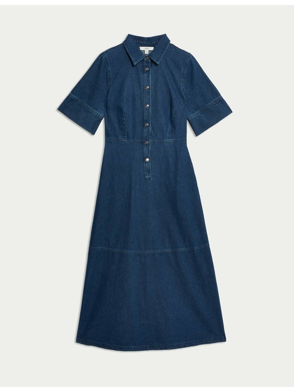 Marks & Spencer Дънкови миди рокли с копчета отпред Marks & Spencer тъмносин