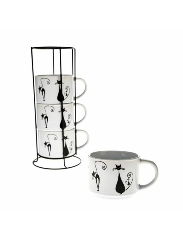 Casa de Engel Керамични чаши в метална поставка, 4x300ml, 1/9